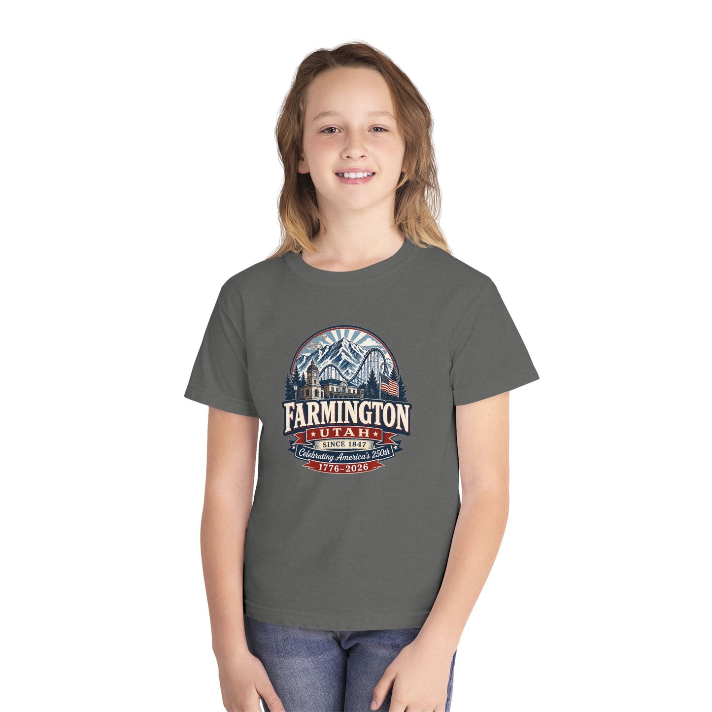 Farmington City Spirit Tee · Youth · Celebrating America's 250th