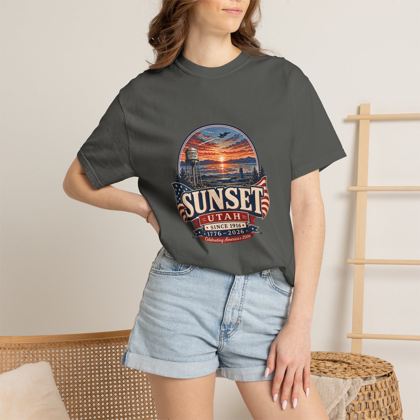 Sunset City Spirit Tee · Celebrating America's 250th