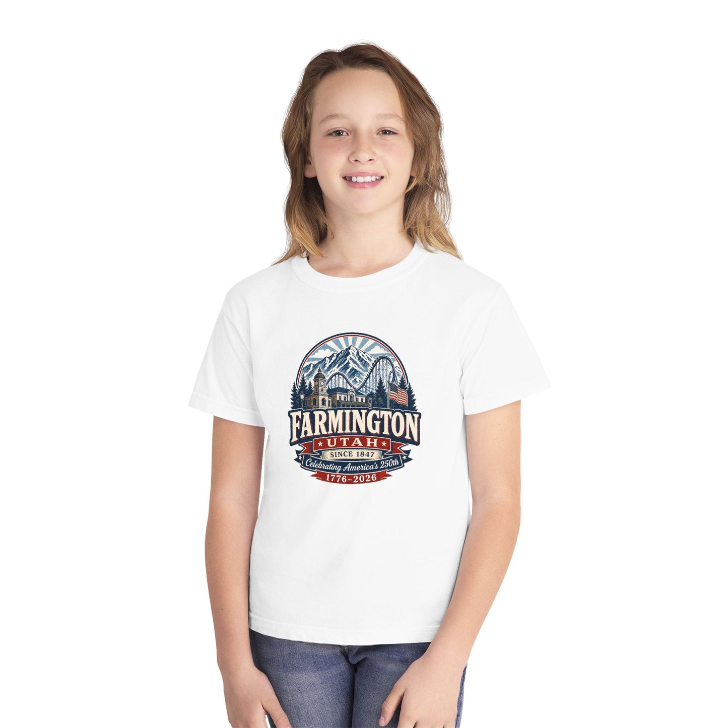 Farmington City Spirit Tee · Youth · Celebrating America's 250th
