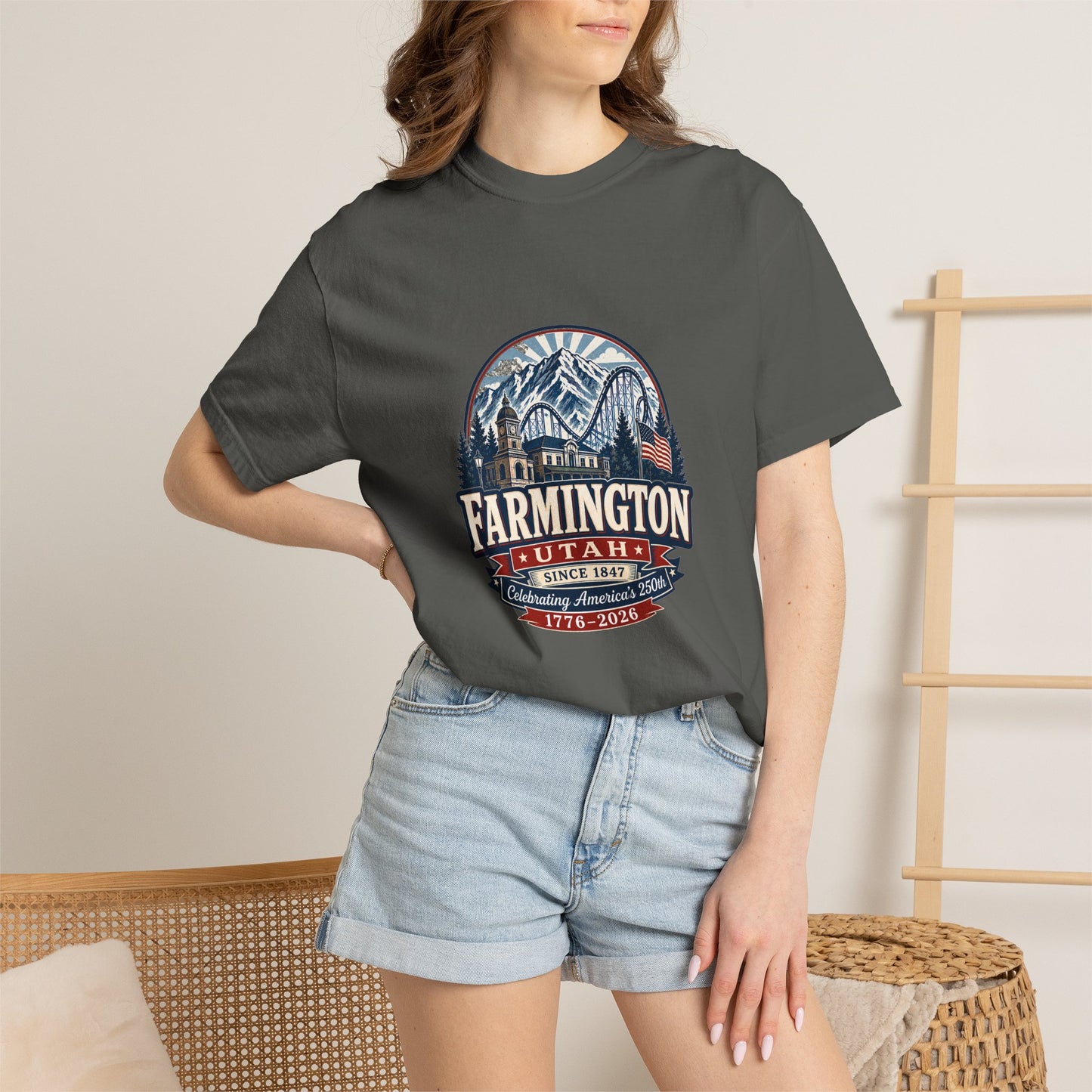 Farmington City Spirit Tee · Celebrating America's 250th
