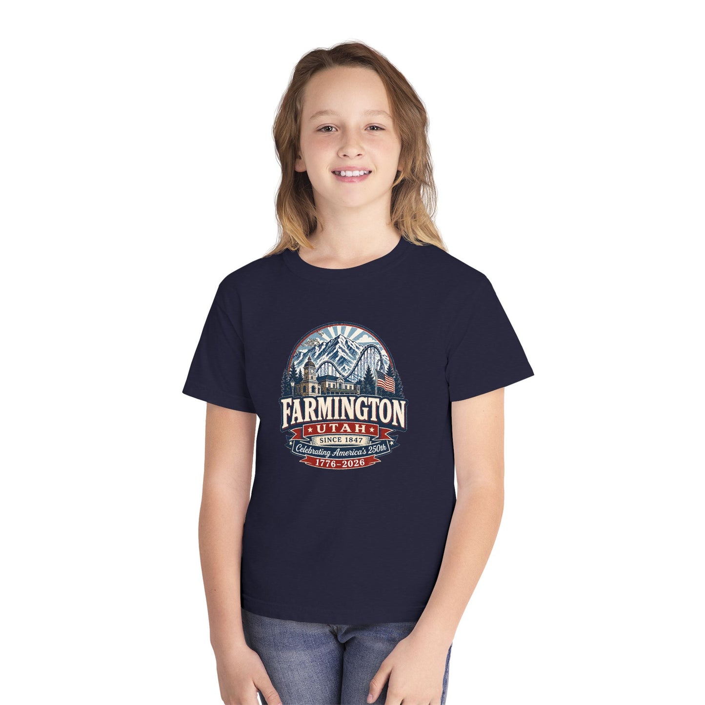 Farmington City Spirit Tee · Youth · Celebrating America's 250th